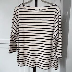 L.L.Bean Nautical Heritage Mariner Top Striped Boatneck 3/4 Sleeve Ivory Navy 2X